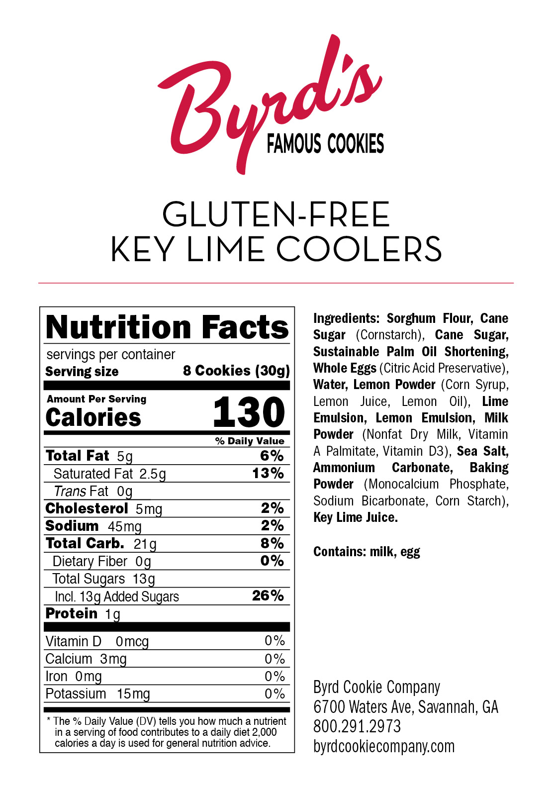 Gluten Free Key Lime Coolers Nutritional